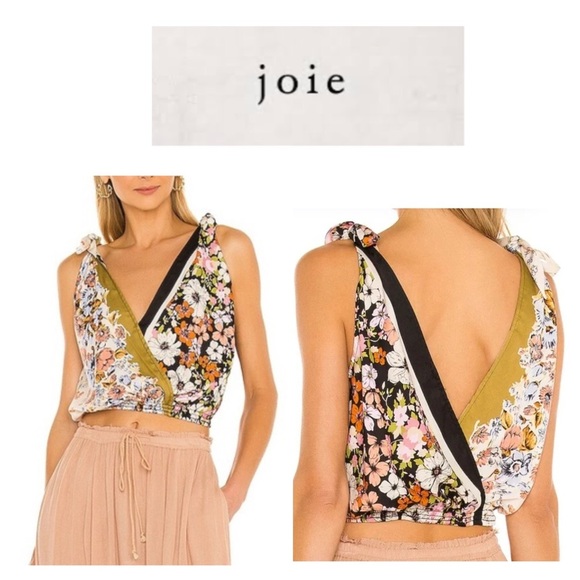 Joie Floral Tie Shoulder Wrap Front Cropped Tank Top M - Picture 1 of 16